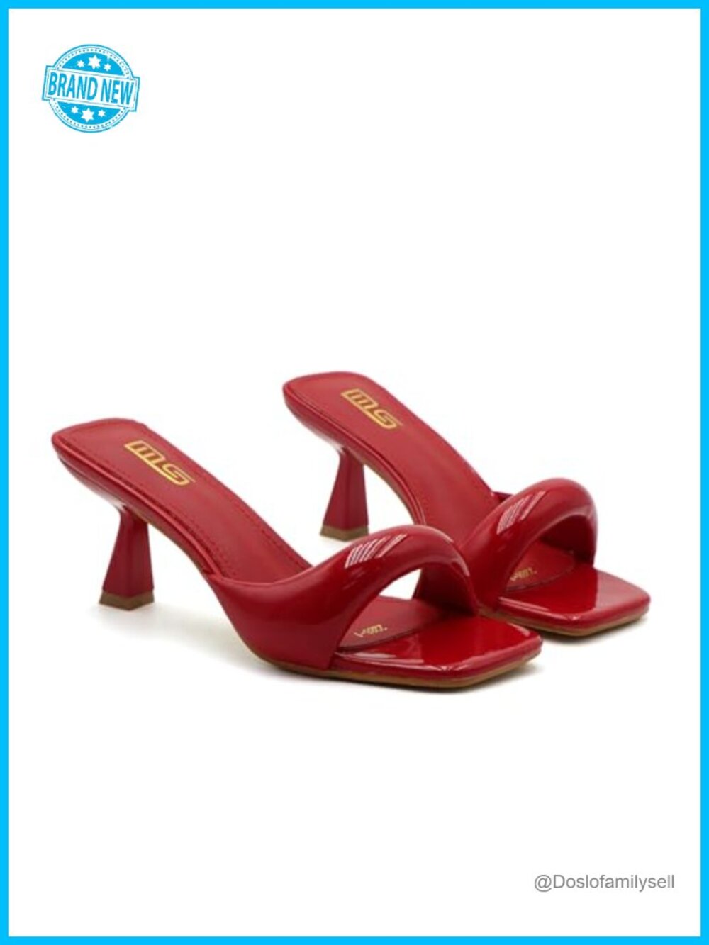Leather Square Open Toe Kitten Heel Slide Sandals Slip On Mule Heels